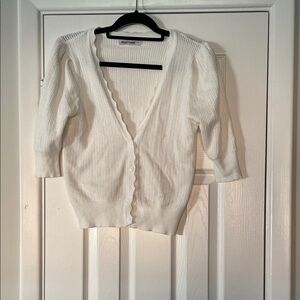 Grace Karin White Textured Knit Cropped Cardigan